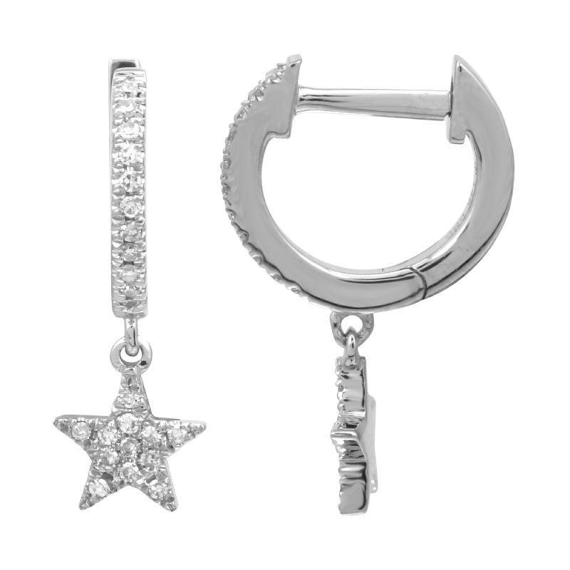14K Gold Dangling Star Diamond Pave Huggie Earrings - Earrings - Izakov Diamonds + Fine Jewelry