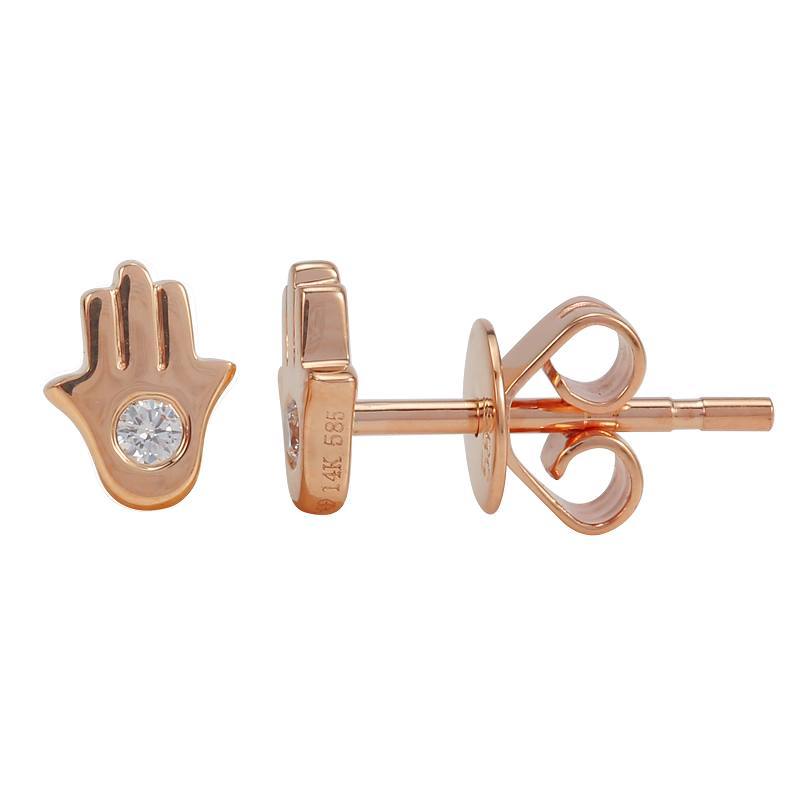 14K Gold Diamond Accent Petite Hamsa Button Earrings Rose Gold Izakov Diamonds + Fine Jewelry