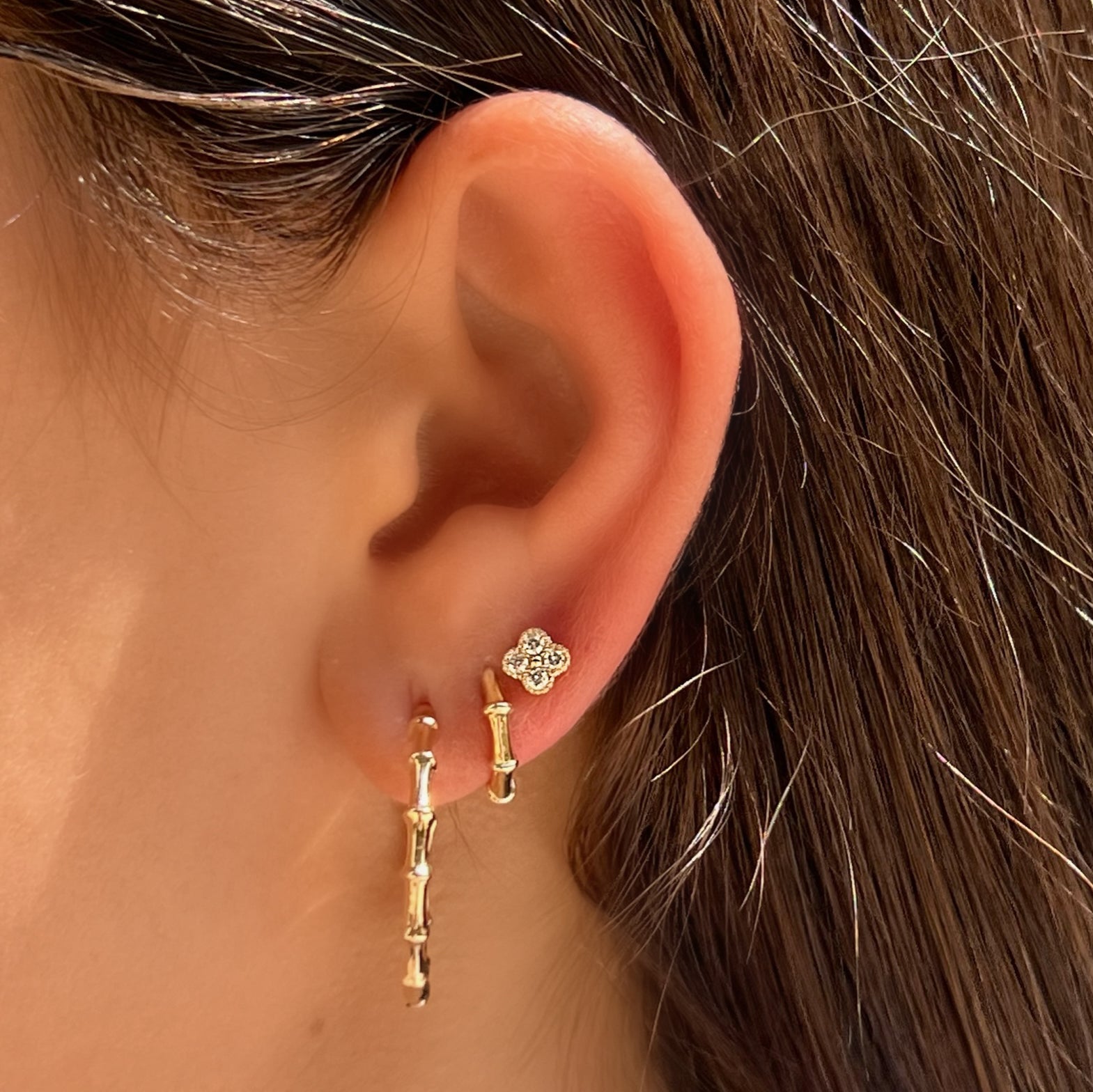 14K Gold Diamond Accented Clover Stud Earrings Pair Yellow Gold Earrings by Izakov Diamonds + Fine Jewelry | Izakov