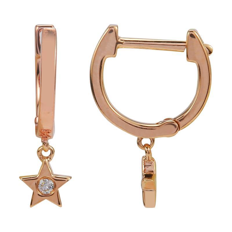 14K Gold Diamond Accented Dangling Star Huggie Earrings Rose Gold Izakov Diamonds + Fine Jewelry