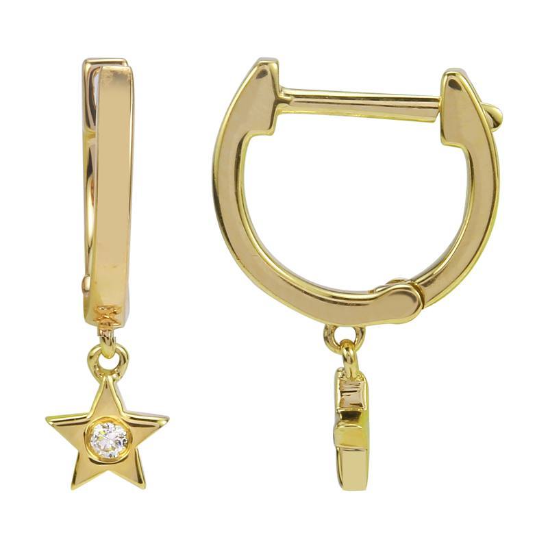 14K Gold Diamond Accented Dangling Star Huggie Earrings Yellow Gold Izakov Diamonds + Fine Jewelry
