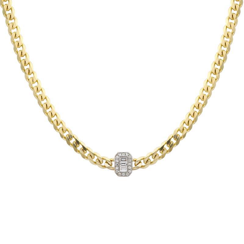 14K Gold Diamond Accented Emerald Cuban Link Choker Necklace Yellow Gold Izakov Diamonds + Fine Jewelry
