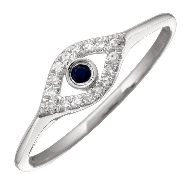 14K Gold Diamond Accented Evil Eye Ring 3 / White Gold Izakov Diamonds + Fine Jewelry