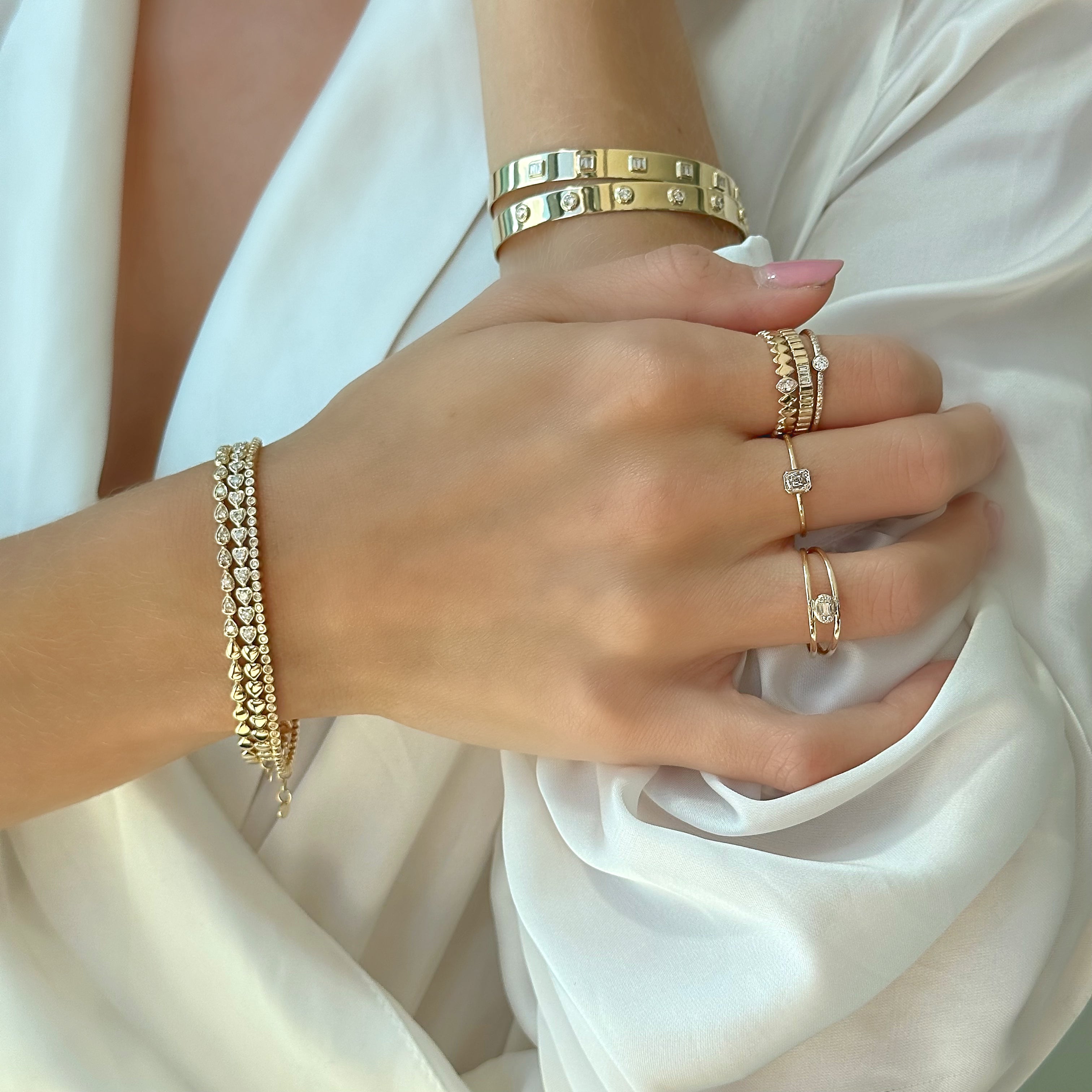14K Gold Diamond Accented Heart Shaped Tennis Bracelet Yellow Gold Izakov Diamonds + Fine Jewelry