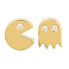 14K Gold Diamond Accented Pacman Mismatch Button Earrings Yellow Gold Izakov Diamonds + Fine Jewelry