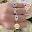 14K Gold Diamond Accented Sapphire Evil Eye Signet Ring Izakov Diamonds + Fine Jewelry