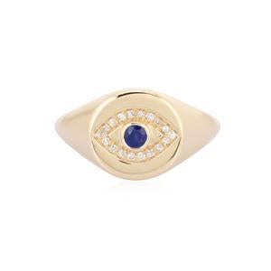 14K Gold Diamond Accented Sapphire Evil Eye Signet Ring Izakov Diamonds + Fine Jewelry