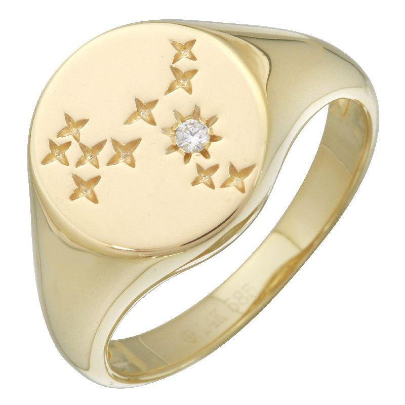 14K Gold Diamond Accented Starry Signet Ring 3 / Yellow Gold Izakov Diamonds + Fine Jewelry