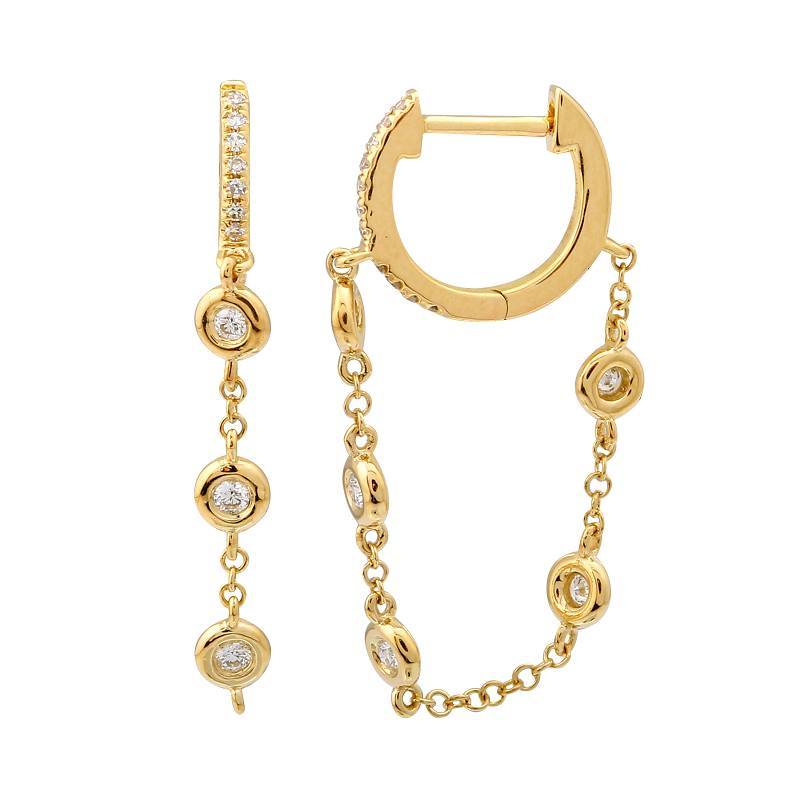 14K Gold Diamond Bezel Chain Huggies - Earrings - Izakov Diamonds + Fine Jewelry