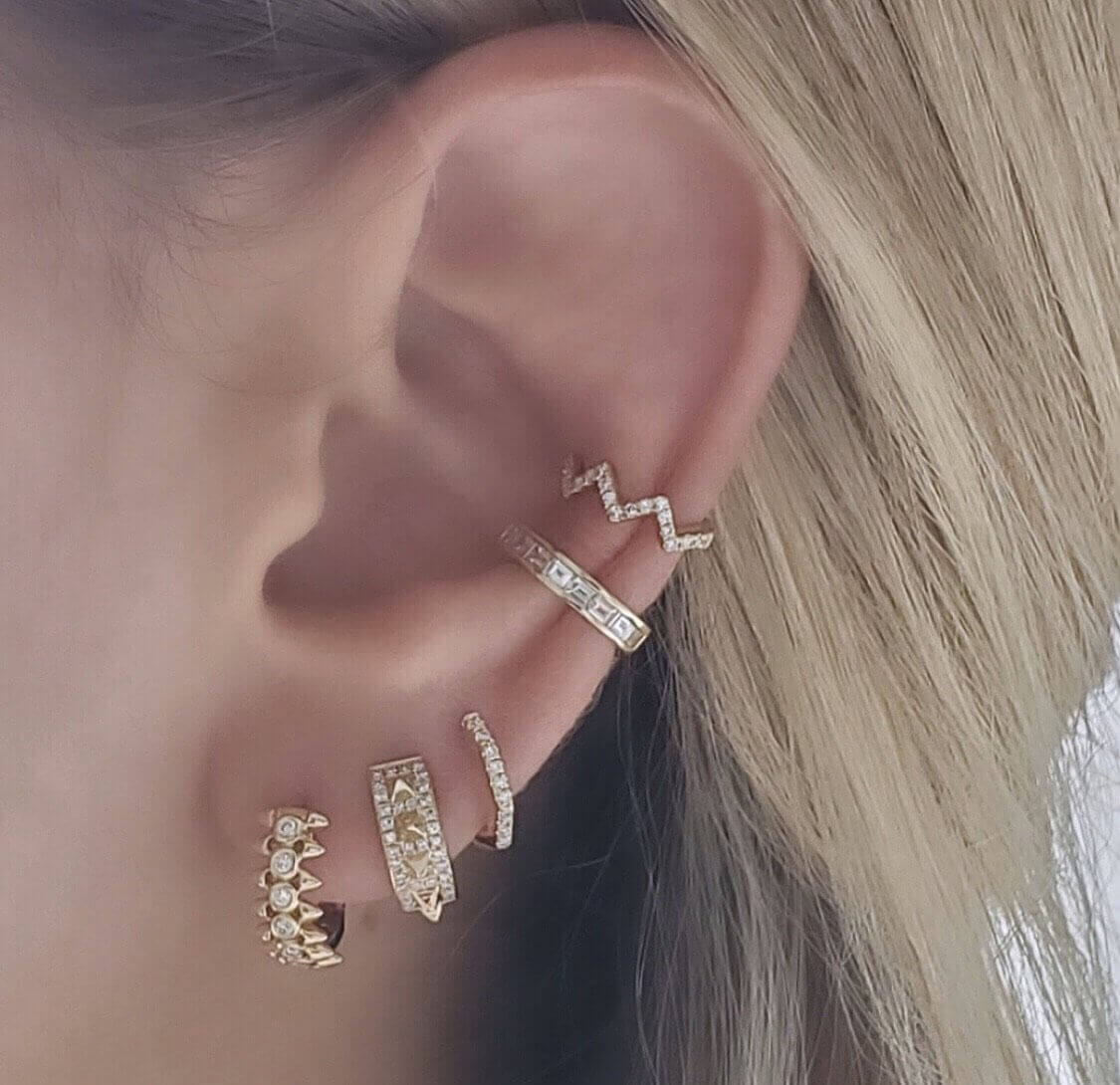 14K Gold Diamond Bezel Spikes Huggies - Earrings - Izakov Diamonds + Fine Jewelry