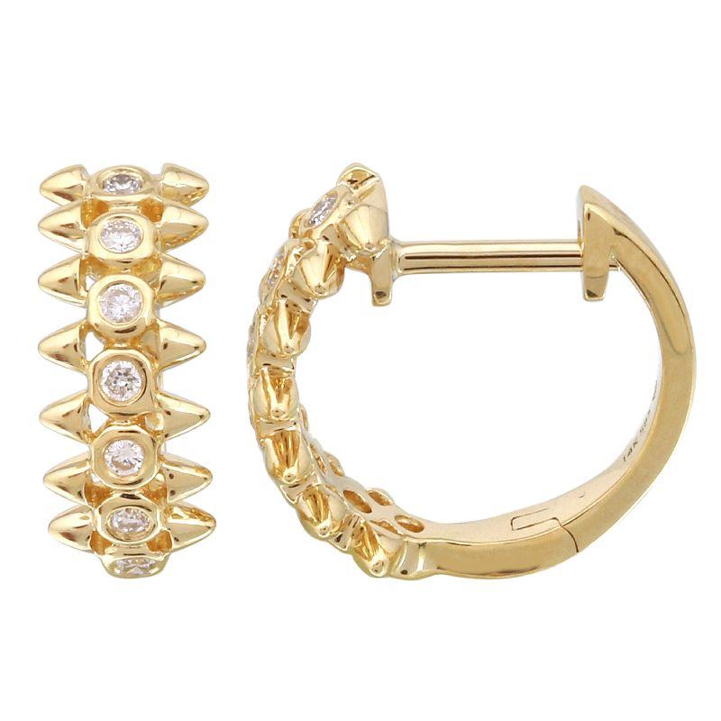 14K Gold Diamond Bezel Spikes Huggies Yellow Gold Izakov Diamonds + Fine Jewelry