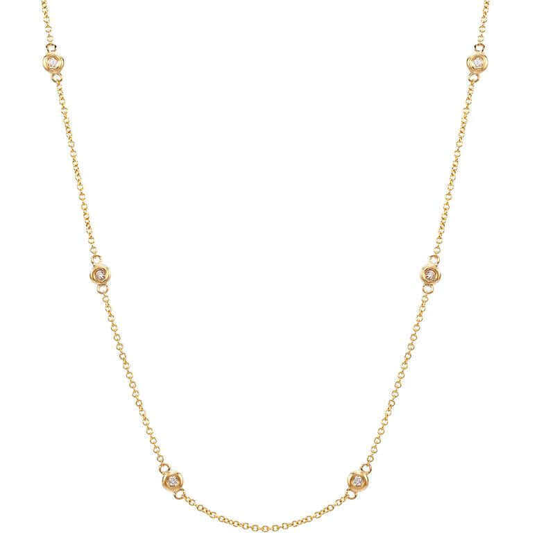 14K Gold Diamond Bezel Stations Necklace - Necklaces - Izakov Diamonds + Fine Jewelry