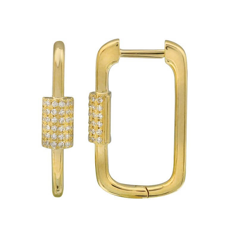 14K Gold Diamond Carabiner U Hoop Earrings