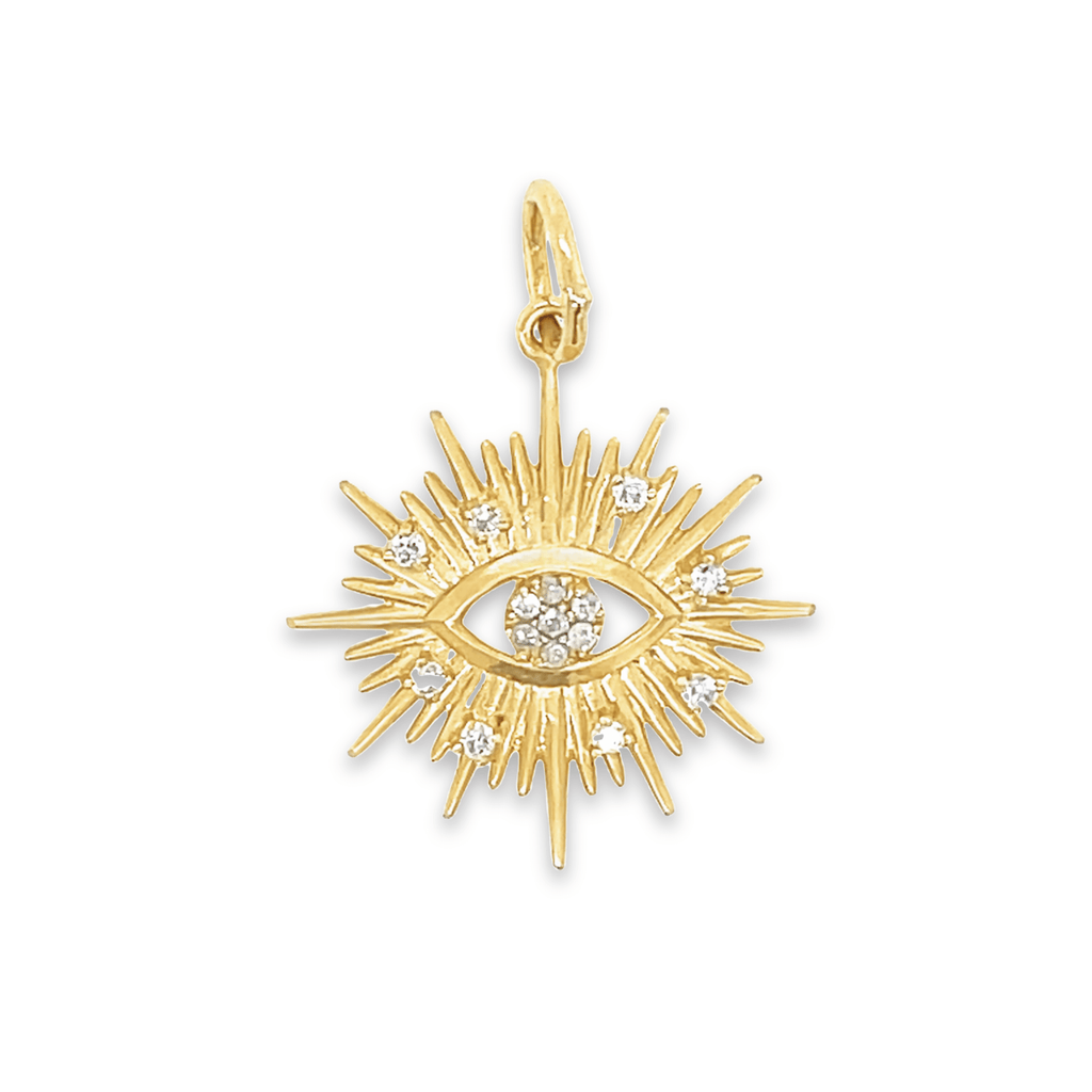 14K Gold Diamond Celestial Evil Eye Necklace Charm