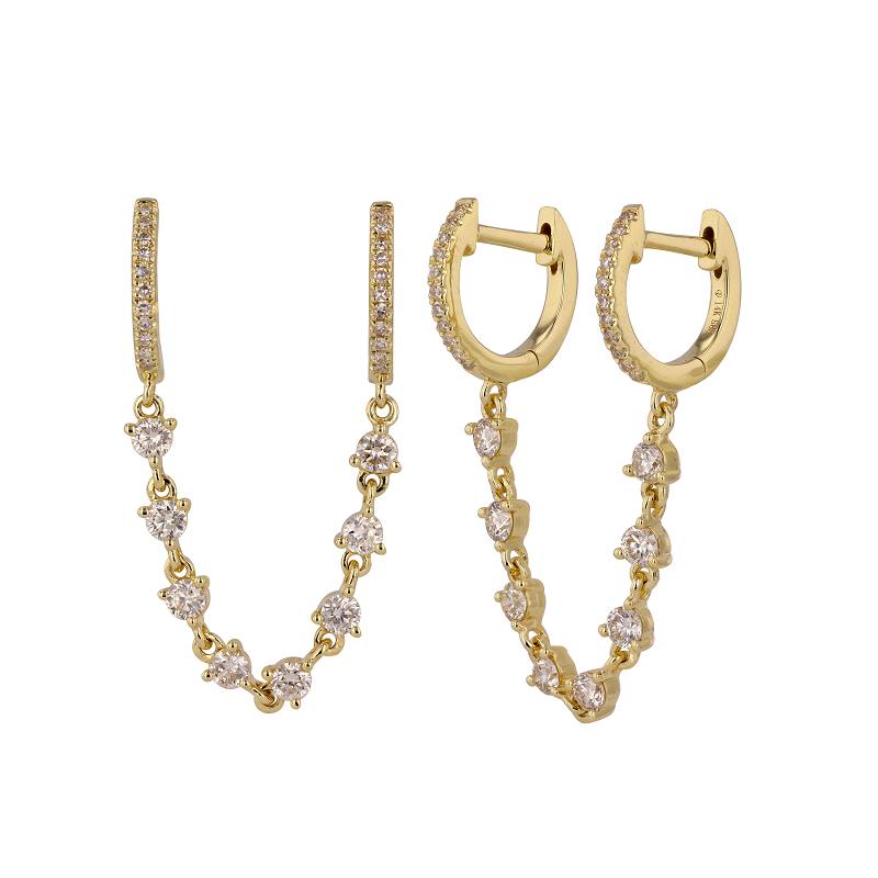 14K Gold Diamond Chained Micro Pave Huggies - Earrings - Izakov Diamonds + Fine Jewelry