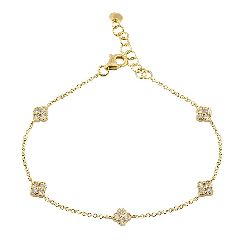 14K Gold Diamond Clover Bracelet Izakov Diamonds + Fine Jewelry
