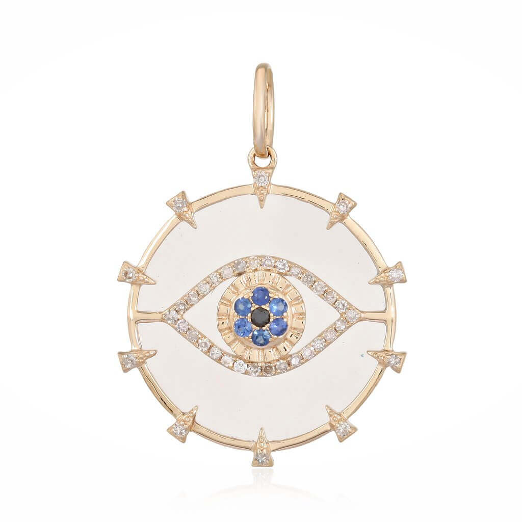 14K Gold Diamond Evil Eye On Crystal Necklace Charm - Charms & Pendants - Izakov Diamonds + Fine Jewelry
