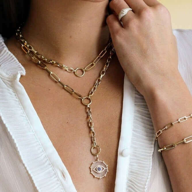 14K Gold Diamond Evil Eye On Crystal Necklace Charm - Charms & Pendants - Izakov Diamonds + Fine Jewelry