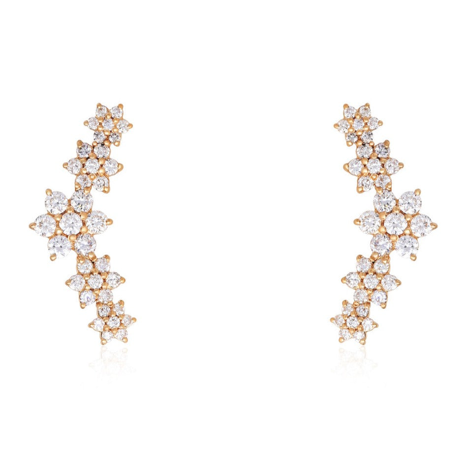 14K Gold Diamond Flowers Crawler Earring Pair / Yellow Gold Izakov Diamonds + Fine Jewelry