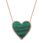 14K Gold Diamond Halo Large Malachite Heart Necklace Rose Gold Izakov Diamonds + Fine Jewelry
