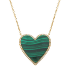 14K Gold Diamond Halo Large Malachite Heart Necklace Yellow Gold Izakov Diamonds + Fine Jewelry