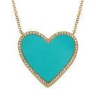14K Gold Diamond Halo Large Turquoise Heart Necklace Yellow Gold Izakov Diamonds + Fine Jewelry