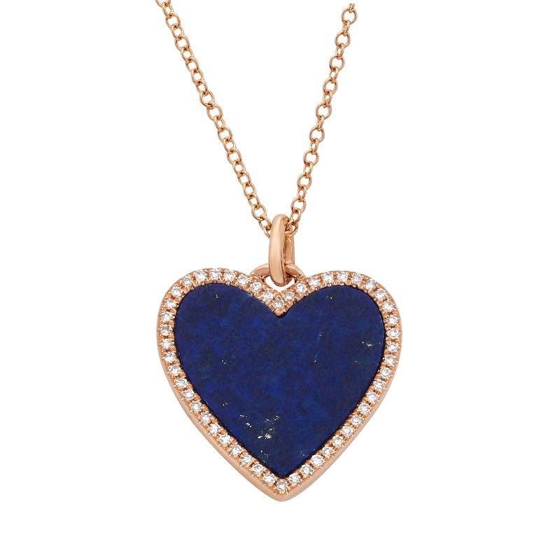 14K Gold Diamond Halo Medium Lapis Heart Pendant Necklace Rose Gold Izakov Diamonds + Fine Jewelry