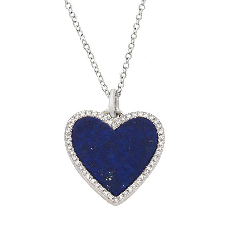 14K Gold Diamond Halo Medium Lapis Heart Pendant Necklace White Gold Izakov Diamonds + Fine Jewelry