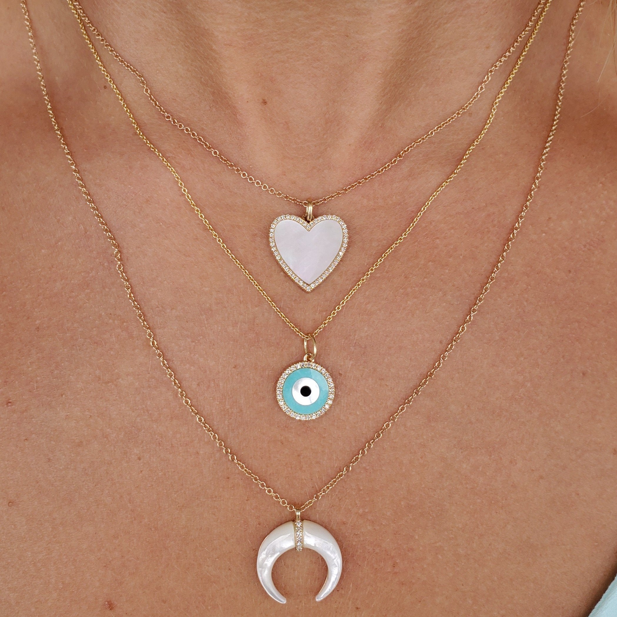 14K Gold Diamond Halo Medium Mother of Pearl Heart Pendant Necklace Izakov Diamonds + Fine Jewelry