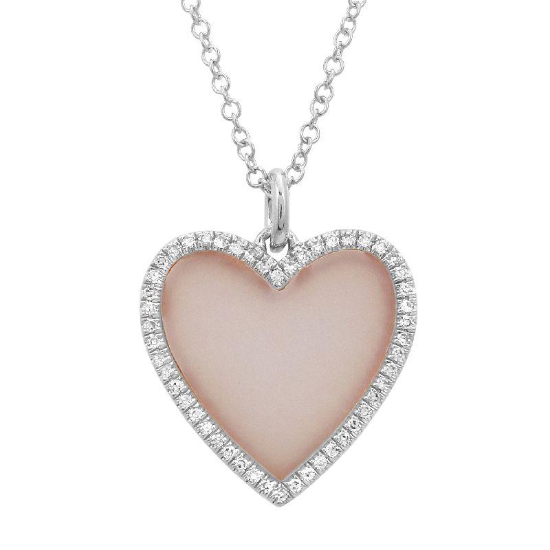 14K Gold Diamond Halo Medium Pink Opal Heart Pendant Necklace White Gold Izakov Diamonds + Fine Jewelry