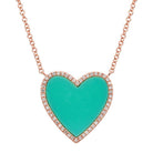 14K Gold Diamond Halo Medium Turquoise Heart Necklace Rose Gold Izakov Diamonds + Fine Jewelry