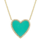 14K Gold Diamond Halo Medium Turquoise Heart Necklace Yellow Gold Izakov Diamonds + Fine Jewelry