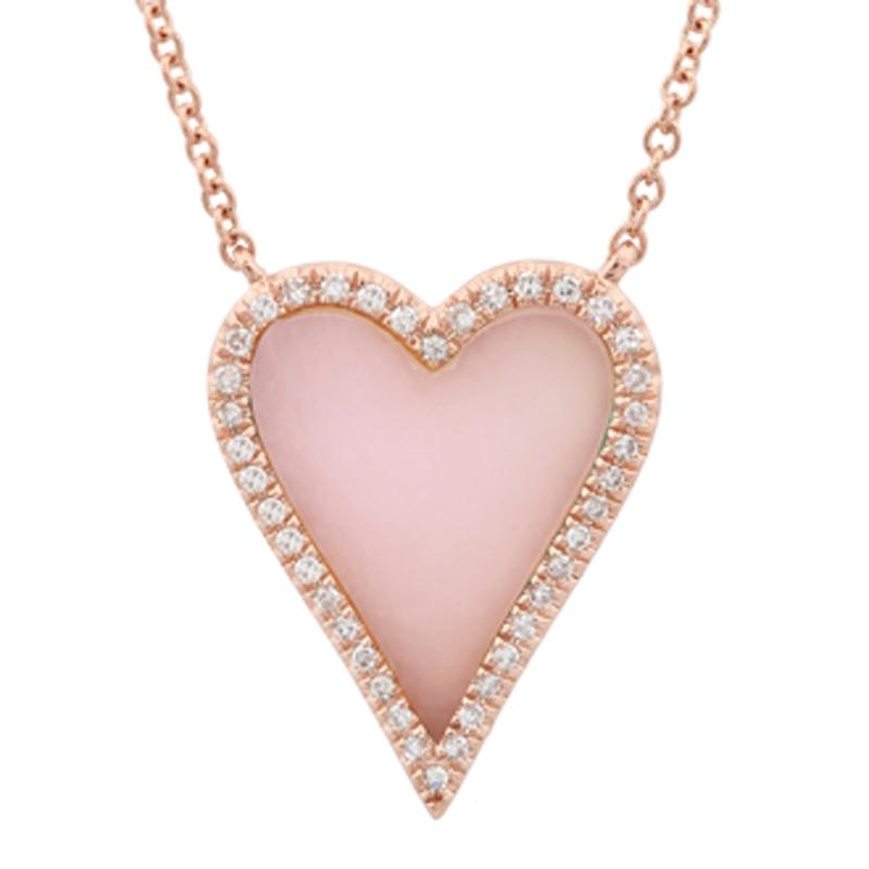 14K Gold Diamond Halo Pink Opal Skinny Heart Necklace Rose Gold Izakov Diamonds + Fine Jewelry
