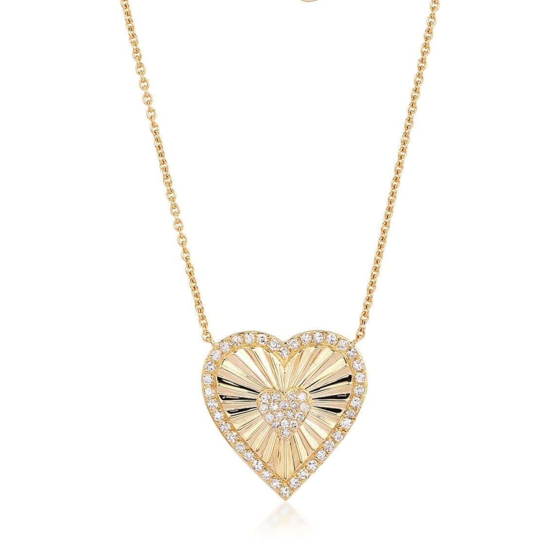 14K Gold Diamond Halo Radiating Heart Necklace - Necklaces - Izakov Diamonds + Fine Jewelry
