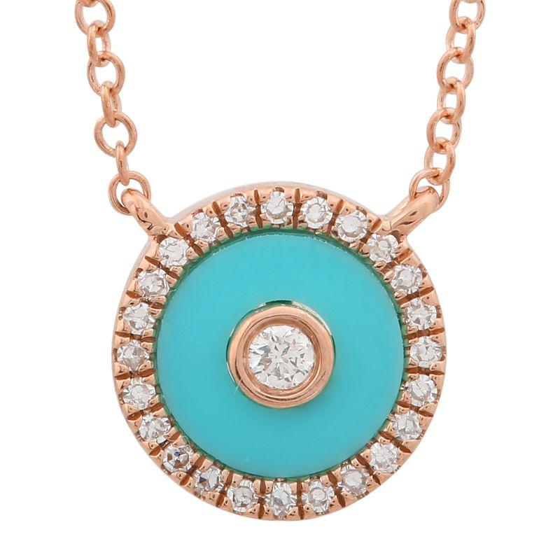 14K Gold Diamond Halo Turquoise Evil Eye Necklace Rose Gold Izakov Diamonds + Fine Jewelry