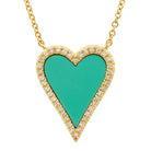14K Gold Diamond Halo Turquoise Skinny Heart Necklace Yellow Gold Izakov Diamonds + Fine Jewelry