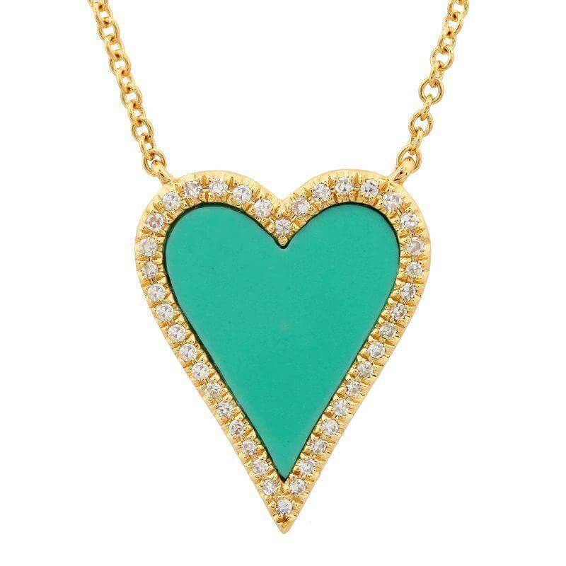 14K Gold Diamond Halo Turquoise Skinny Heart Necklace - Necklaces - Izakov Diamonds + Fine Jewelry