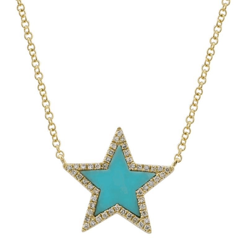 14K Gold Diamond Halo Turquoise Star Necklace - Necklaces - Izakov Diamonds + Fine Jewelry
