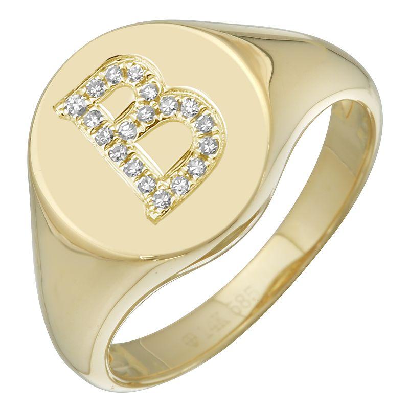 14K Gold Diamond Initial Signet Ring B / 5.5 / Yellow Gold Izakov Diamonds + Fine Jewelry