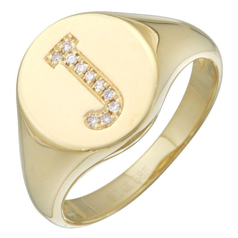 14K Gold Diamond Initial Signet Ring J / 5.5 / Yellow Gold Izakov Diamonds + Fine Jewelry