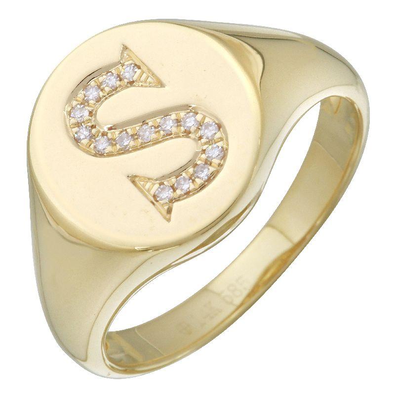 14K Gold Diamond Initial Signet Ring S / 5.5 / Yellow Gold Izakov Diamonds + Fine Jewelry