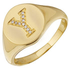 14K Gold Diamond Initial Signet Ring Y / 5.5 / Yellow Gold Izakov Diamonds + Fine Jewelry