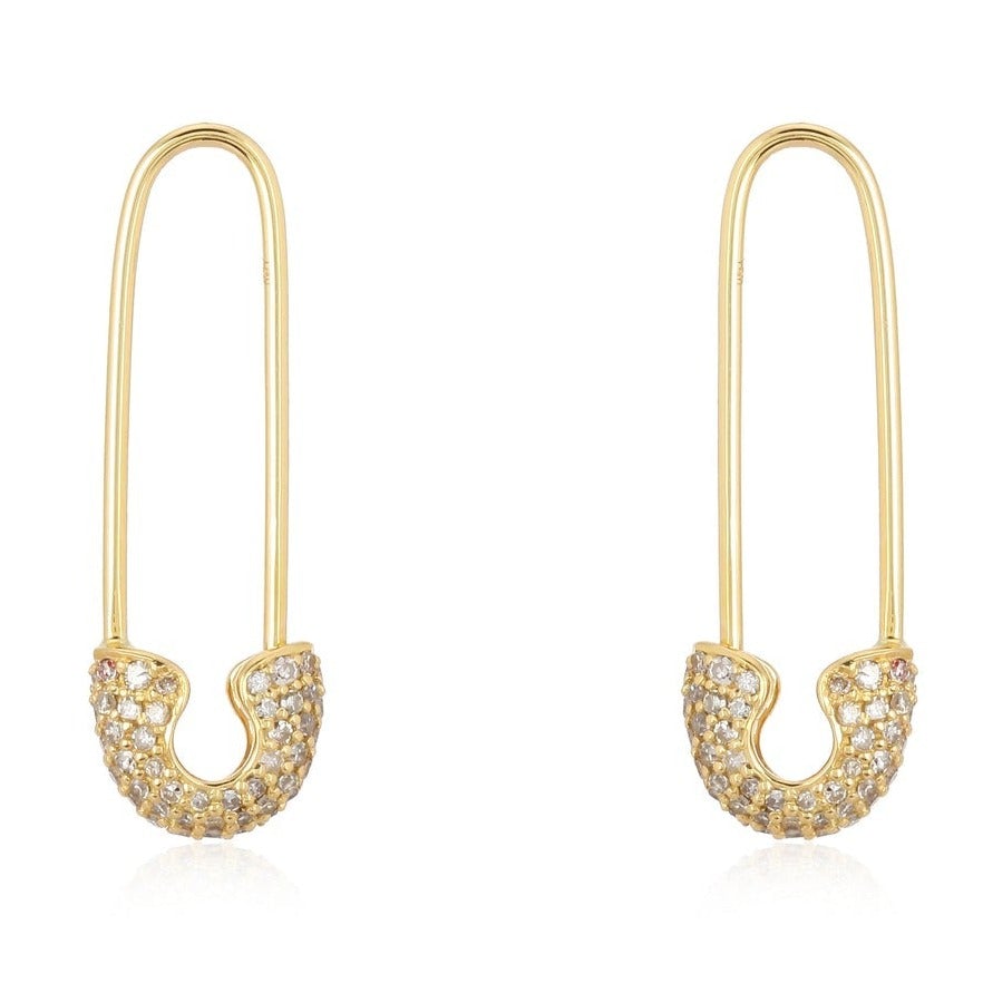 14K Gold Diamond Large Safety Pin Earrings - Earrings - Izakov Diamonds + Fine Jewelry