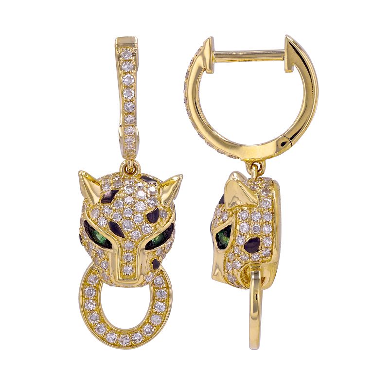 14K Gold Diamond Leopard Door Knocker Huggie Earrings Pair Earrings by Izakov Diamonds + Fine Jewelry | Izakov