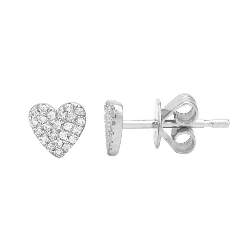 14K Gold Diamond Micro Pave Heart Button Earrings White Gold Izakov Diamonds + Fine Jewelry