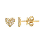 14K Gold Diamond Micro Pave Heart Button Earrings Yellow Gold Izakov Diamonds + Fine Jewelry