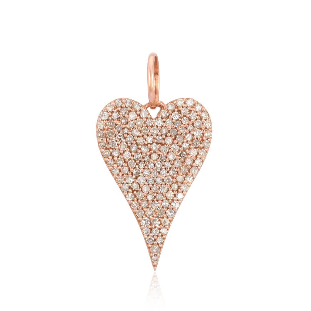 14K Gold Diamond Micro Pave Large Skinny Heart Necklace Charm Rose Gold Izakov Diamonds + Fine Jewelry
