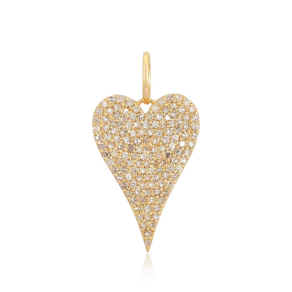 14K Gold Diamond Micro Pave Large Skinny Heart Necklace Charm Yellow Gold Izakov Diamonds + Fine Jewelry