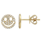 14K Gold Diamond Micro Pave Smiley Button Earrings Yellow Gold Izakov Diamonds + Fine Jewelry