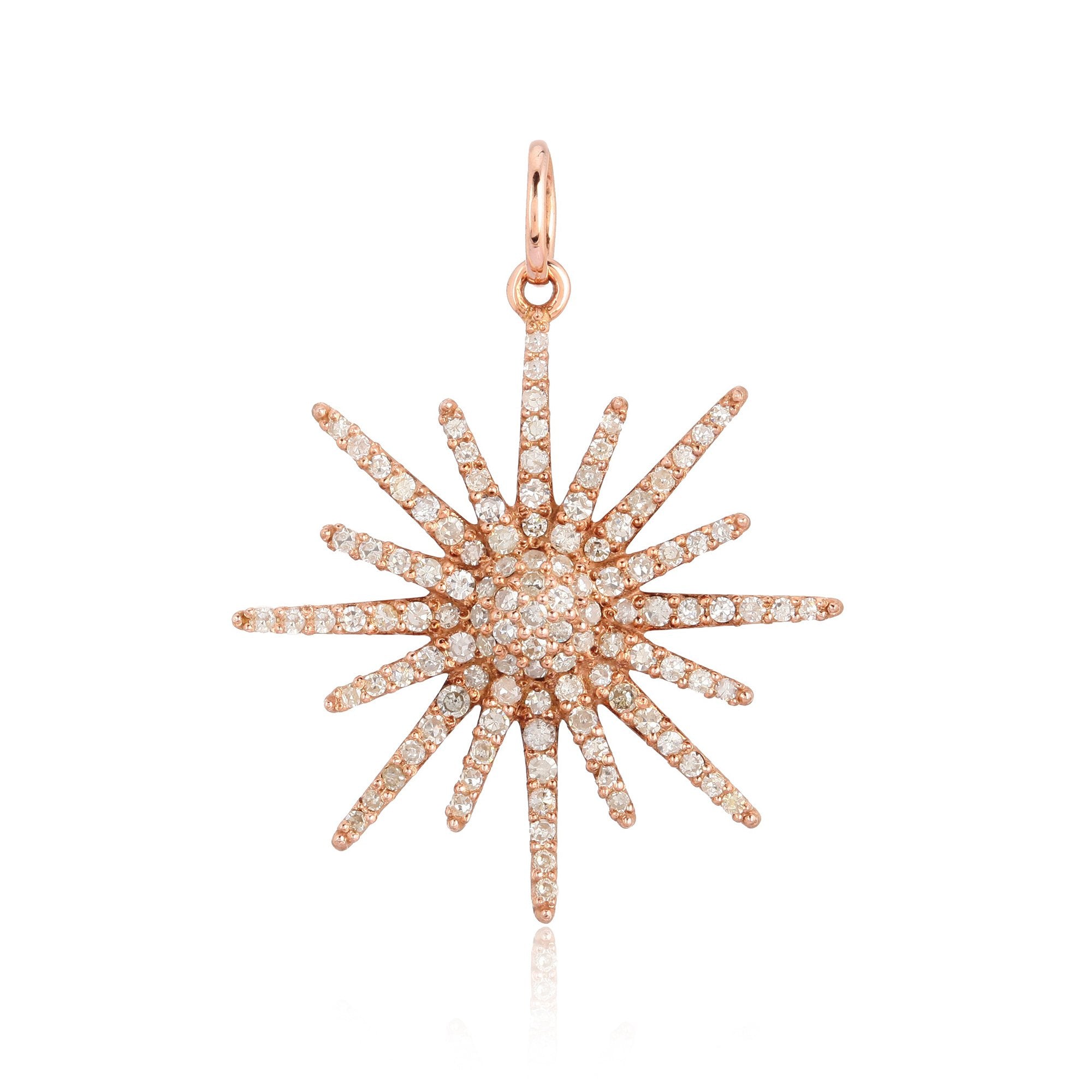 14K Gold Diamond Micro Pave Starburst Necklace Charm Rose Gold Izakov Diamonds + Fine Jewelry
